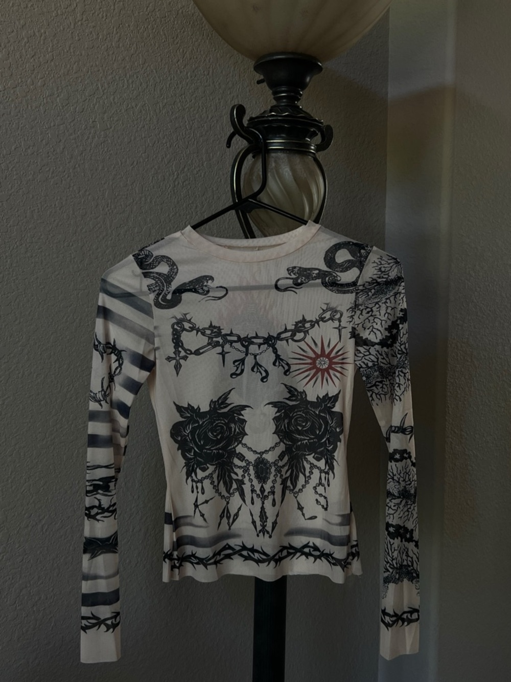 Women's Long-Sleeve Graphic Tee - Cream with Black Print